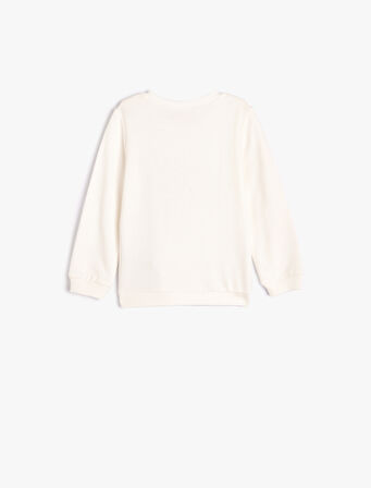 Sweatshirt Ayıcık Baskılı Uzun Kollu Bisiklet Yaka Şardonlu Pamuklu