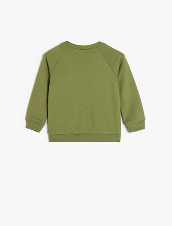 Sweatshirt Aslan Baskılı Uzun Kollu Bisiklet Yaka Pamuklu
