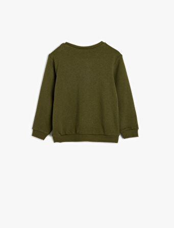 Dinozorlu Sweatshirt Kabartma Baskılı Bisiklet Yaka Uzun Kollu