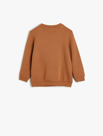 Sweatshirt Kaplan Kabartma Baskılı Bisiklet Yaka Uzun Kollu