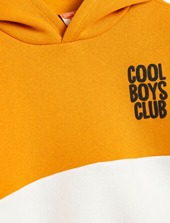 Kapşonlu Sweatshirt Renk Bloklu Slogan Baskılı