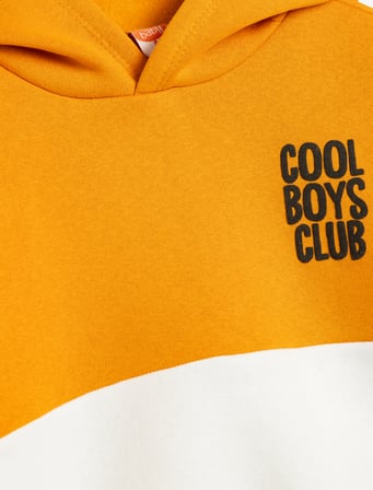 Kapşonlu Sweatshirt Renk Bloklu Slogan Baskılı