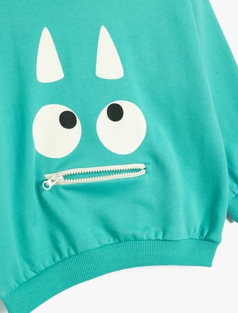 Sweatshirt Canavar Baskılı Uzun Kollu Bisiklet Yaka