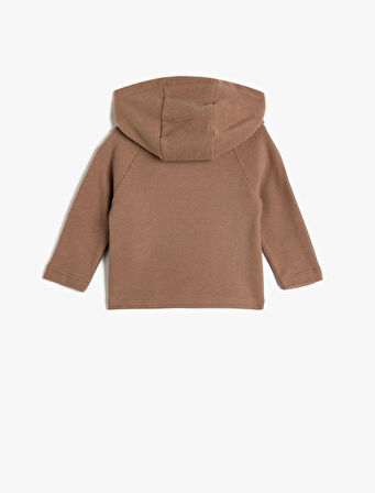 Kapşonlu Hırka Düğme Kapamalı Ayıcık Aplikeli Pamuklu