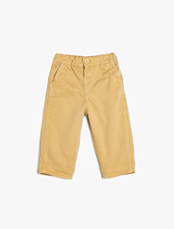 Kot Pantolon Beli Lastikli Pamuklu Cep Detaylı 