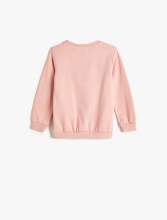 Sweatshirt Kalp Baskılı Uzun Kollu Bisiklet Yaka Pamuklu