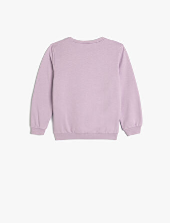 Çiçekli Sweatshirt Uzun Kollu Bisiklet Yaka Pamuklu