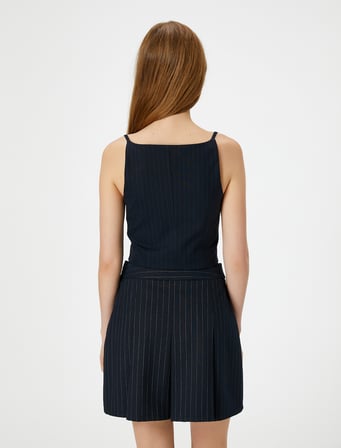 İnce Askılı Yelek Büstiyer Düğmeli Asimetrik Kesim Slim Fit 