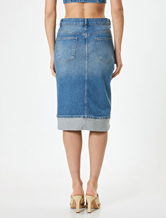 Koton X Melis Ağazat - Yüksek Bel Midi Kot Etek