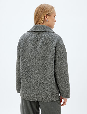 Peluş Kısa Kaban Ceket Yaka Fermuarlı Cepli 