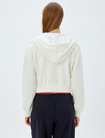 Cepli Uzun Kollu Crop Kapüşonlu Fermuarlı Sweatshirt