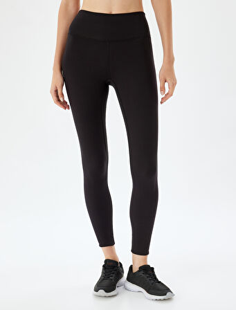 Yüksek Bel Dikiş Detaylı Skinny Fit Yumuşak Tuşe Spor Tayt İnterlok