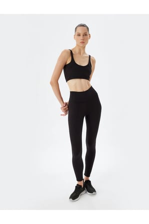 Yüksek Bel Dikiş Detaylı Skinny Fit Yumuşak Tuşe Spor Tayt Interlok