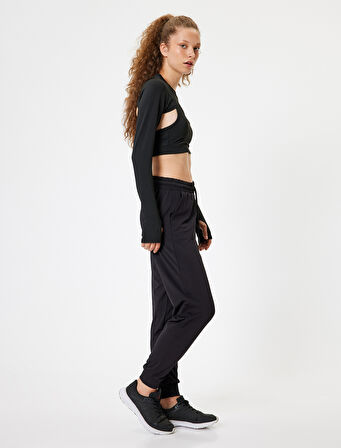 Jogger Eşofman Altı Beli Bağcıklı Ekstra Yüksek Bel Slim Fit İnterlok