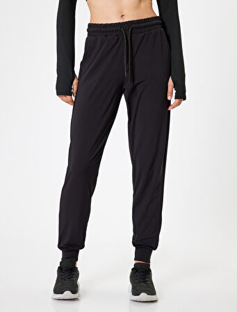 Jogger Eşofman Altı Beli Bağcıklı Ekstra Yüksek Bel Slim Fit İnterlok