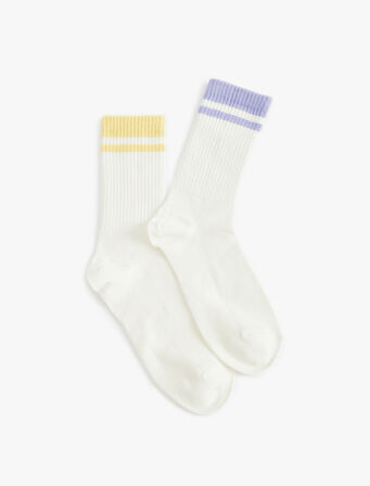 Tenis Çorabı 2'li Çok Renkli Şerit Detaylı