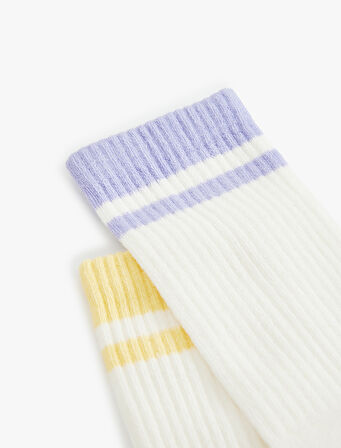 Tenis Çorabı 2'li Çok Renkli Şerit Detaylı