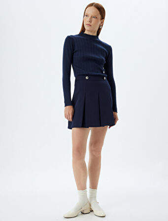 Dik Yaka Triko Kazak Uzun Kollu Dokulu Slim Fit