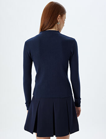 Dik Yaka Triko Kazak Uzun Kollu Dokulu Slim Fit