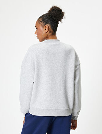 Oversize Sweatshirt Kolej Baskılı Bisiklet Yaka Şardonlu