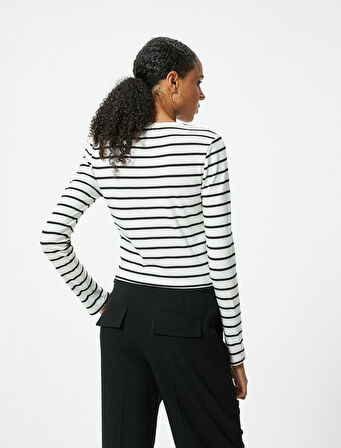 Uzun Kollu Crop Tişört Bisiklet Yaka Slim Fit Pamuklu