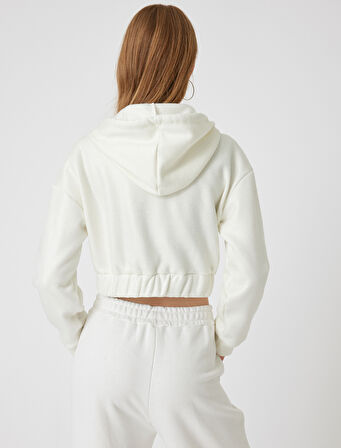 Şardonlu Crop Sweatshirt Kapüşonlu Fermuarlı Korse Görünümlü 