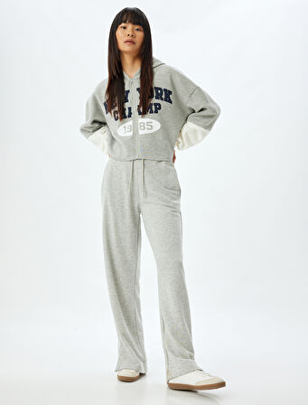 Crop Sweatshirt Kapüşonlu Fermuarlı Kolej İşlemeli Cep Detaylı