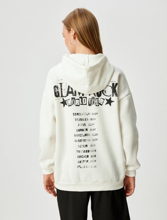 Arkası Baskılı Oversize Sweatshirt Kapüşonlu Uzun Kollu