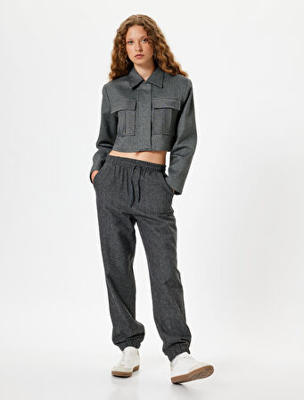 Jogger Pantolon Beli Bağcıklı Cep Detaylı Kırçıllı