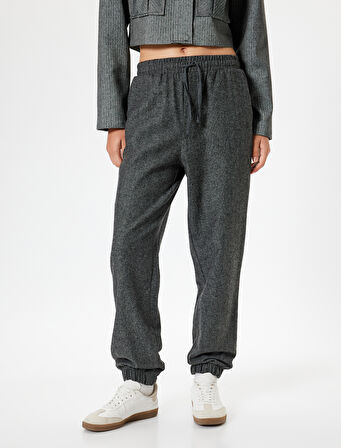 Jogger Pantolon Beli Bağcıklı Cep Detaylı Kırçıllı