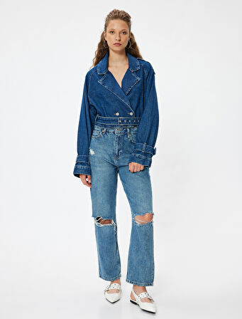 Standart Bel Düz Paça Yıpratılmış Kot Pantolon - Straight Fit Jeans