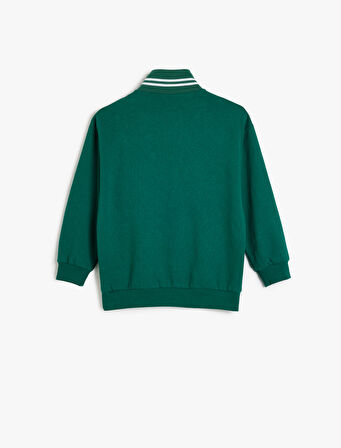 Sweatshirt Dik Yaka Yarım Fermuarlı Kolej Baskılı Pamuklu