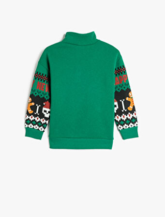 Sweatshirt Yılbaşı Temalı Dik Yaka Yarım Fermuarlı Kuru Kafa Baskılı