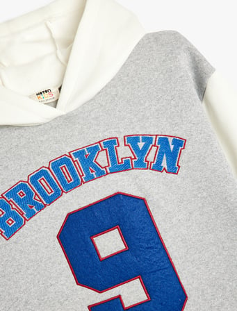 Kapşonlu Sweatshirt Uzun Kollu Kolej Baskılı 