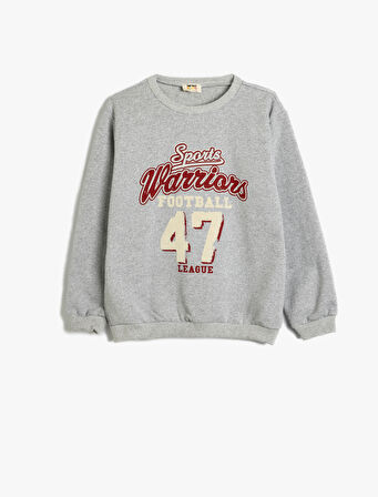 Sweatshirt Kolej Baskılı Uzun Kollu Bisiklet Yaka