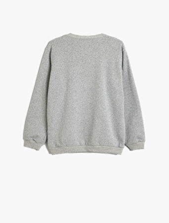 Sweatshirt Kolej Baskılı Uzun Kollu Bisiklet Yaka