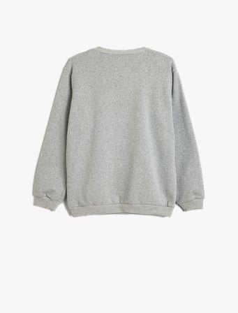 Sweatshirt Kolej Baskılı Uzun Kollu Bisiklet Yaka