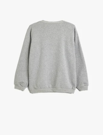 Sweatshirt Kolej Baskılı Uzun Kollu Bisiklet Yaka