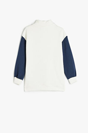 Koton Kız Çocuk Sweatshirt Dik Yaka Yarım Fermuarlı Şehir Baskılı Uzun Kollu