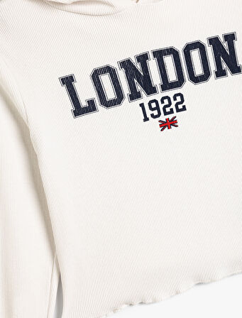 Kapşonlu Sweatshirt Şehir Baskılı Pamuklu