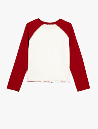 Tişört Yıldız Baskılı Uzun Kollu Bisiklet Yaka Pamuklu