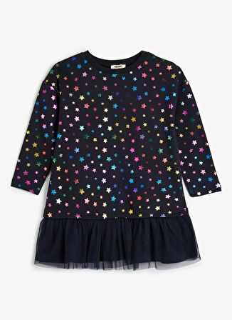 Koton İşlemeli Lacivert Kız Çocuk Diz Üstü Elbise 5WKG80026AK