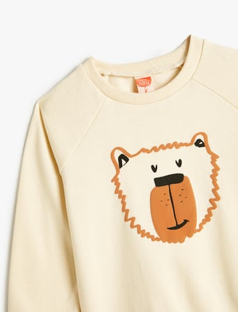 Kaplan Baskılı Sweatshirt Uzun Kollu Bisiklet Yaka Pamuklu