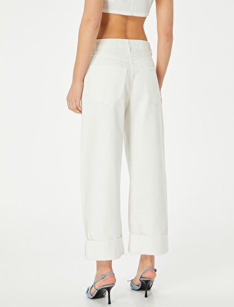 Yüksek Bel Kot Pantolon Katmanlı Düz Paça Cepli - Barrel Fit Jeans