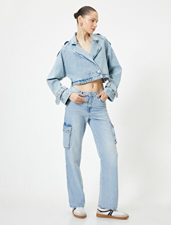 Kargo Kot Pantolon Yüksek Bel Düz Paça Cepli - Nora Longer Straight Jeans