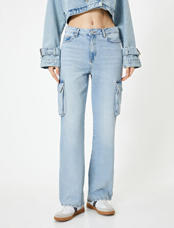 Kargo Kot Pantolon Yüksek Bel Düz Paça Cepli - Nora Longer Straight Jeans
