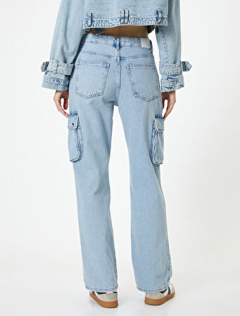 Kargo Kot Pantolon Yüksek Bel Düz Paça Cepli - Nora Longer Straight Jeans