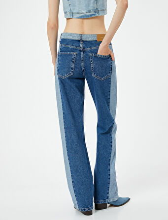 Çift Renk Düz Paça Kot Pantolon Yüksek Bel Cepli - Nora Longer Straight Jeans 