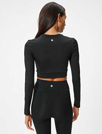 Crop Uzun Kollu Bisiklet Yaka Slim Fit Tişört İnterlok