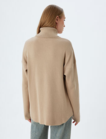 Balıkçı Yaka Oversize Triko Kazak Uzun Kollu Yumuşak Dokulu